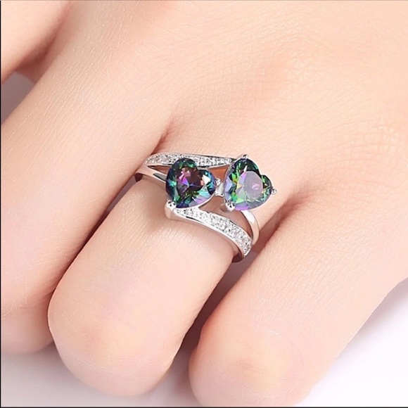 New beiver double heart rainbow cz ring - Picture 3 of 3